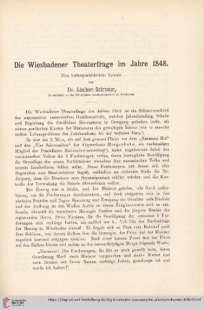 28: Die Wiesbadener Theaterfrage im Jahre 1848 : eine kulturgeschichtliche Episode