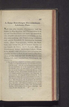 I. Einige Bemerkungen über vorstehende Lektionen-Plane.