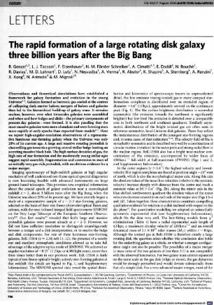 The rapid formation of a large rotating disk galaxy three billion years after the big bang