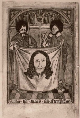 Schweißtuch der Heiligen Veronika, gehalten von Petrus und Paulus