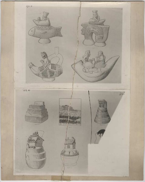 Zeichnungen von archäologischen Tongefäßen (Nordküste Perus)