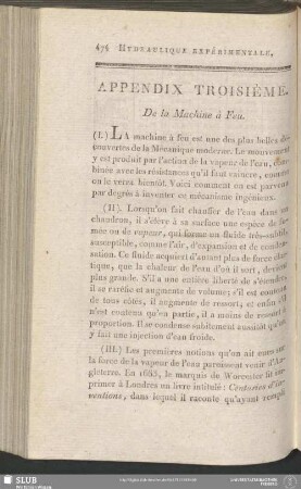 Appendix Troisième. De la machine à Feu