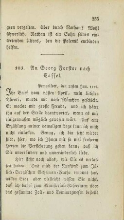 103. An Georg Forster nach Cassel.