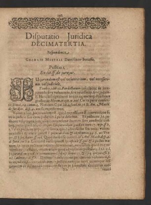 Disputatio Iuridica Decimatertia. Respondente Georgio Mostell Dantiscano Borusso.