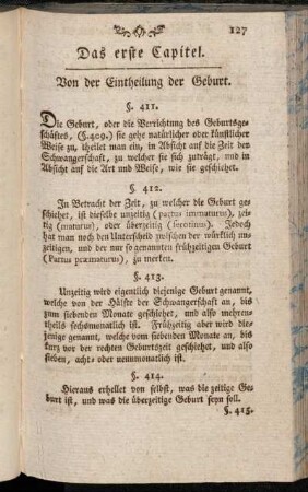 Das erste Capitel. Von der Eintheilung der Geburt