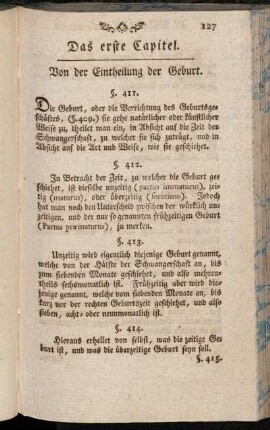 Das erste Capitel. Von der Eintheilung der Geburt