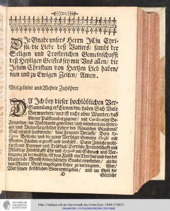 Viel geliebte und Wehrte Zuhörer