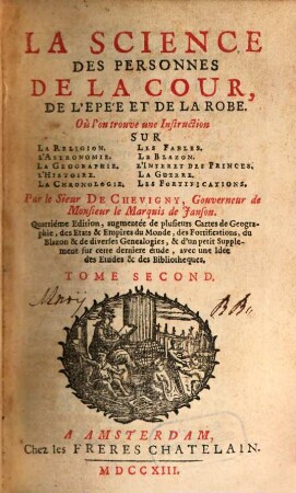 La Science Des Personnes De Cour, D'Epée Et De Robe, 2