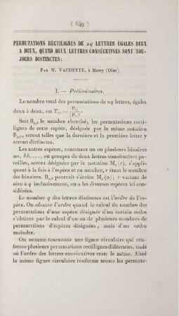 Permutations rectilignes de 2q lettres égales deux a deux, quant deux lettres consécutives sont toujours distinctes.