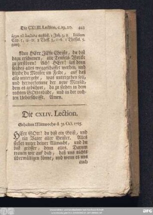 Die CXLIV. Lection. Gehalten Mittwochs d. 31. Oct. 1725.