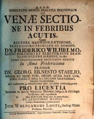 Dissertatio Medico-Practica Inauguralis De Venæ Sectione In Febribus Acutis