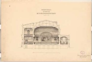Vereinshaus der Berliner Künstler Schinkelwettbewerb 1880: Längsschnitt (linker Flügel); Maßstabsleiste