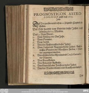Diß Prognosticon wil ich in 12. folgende Capittel abtheilen.