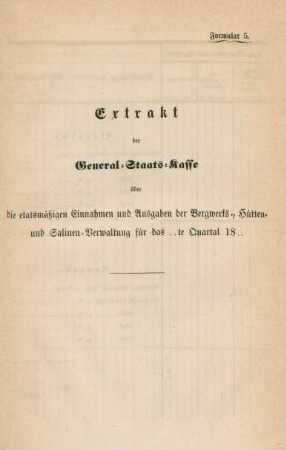 Formular 5. Extrakt der General-Staats-Kasse