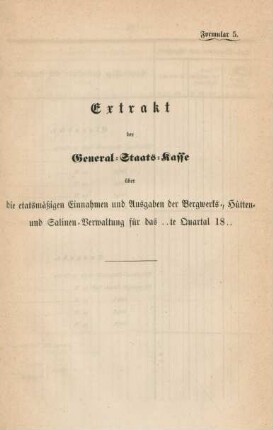 Formular 5. Extrakt der General-Staats-Kasse