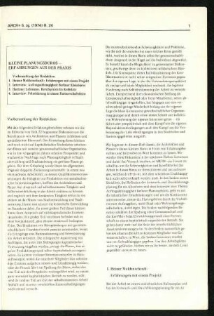 Kleine Planungsbüros. Erfahrungen aus der Praxis