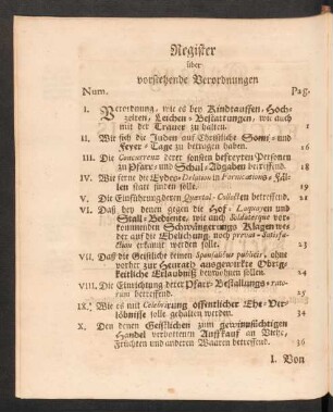 Register über vorstehende Verordnungen.