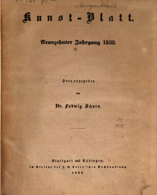 Morgenblatt für gebildete Leser. Kunstblatt. 1838