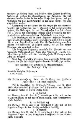 Bekanntmachung, betr. die Prüfung der Zeichenlehrer und Zeichenlehrerinnen : [C. Akademien, Museen etc.]