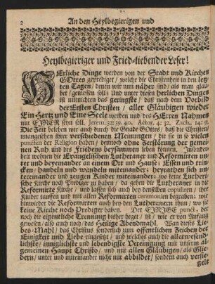 Heylbegieriger und Fried-liebender Leser!