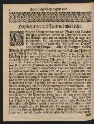 Heylbegieriger und Fried-liebender Leser!