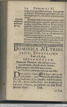 Dominica XI. Trinitatis, Evangelium Luc. 18, v. 9.