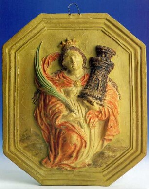 Heilige Barbara mit Krone, Palme und Turm