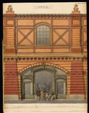 Bahnhof Börse der Stadtbahn, Berlin Monatskonkurrenz Oktober 1878: Aufriss Seitenansicht (Ausschnitt); Maßstabsleiste