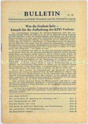 Illegales Informationsblatt der KPD "Bulletin" u.a. zum Kampf gegen das KPD-Verbot und zu den Kommunalwahlen in der DDR