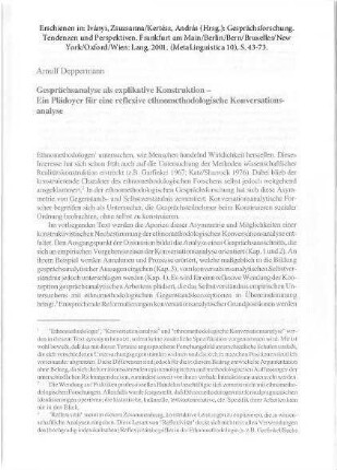 Gesprächsanalyse als explikative Konstruktion : ein Plädoyer für eine reflexive ethnomethodologische Konversationsanalyse