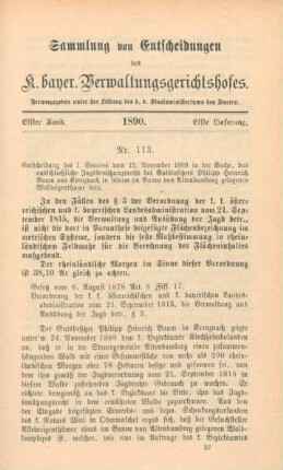 Elfter Band. 1890. Elfte Lieferung. - Nr. 113. - Nr. 122.
