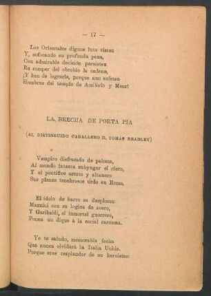 La brecha de Porta Pia : (Al distinguido caballero D. Tomás Bradley)
