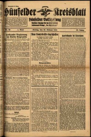 Erste Ausgabe vom Freitag, den 20. Februar 1942.
