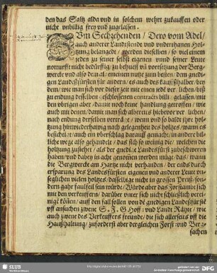 Zum Sechzehenden, Dero vom Adel, auch anderer Landtstende und underthanen Holtzung belangedt ...