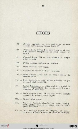 Sièges (Nr. 99-111)