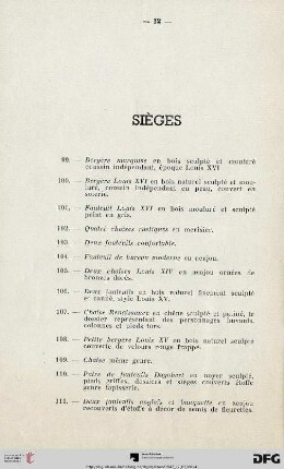 Sièges (Nr. 99-111)