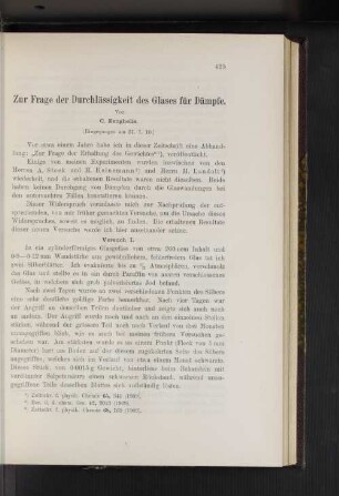 Zur Frage der Durchlässigkeit des Glases für Dämpfe.