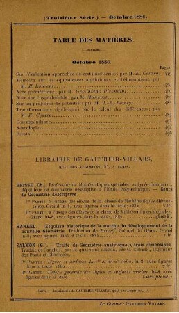 Table des matières. Octobre 1886.