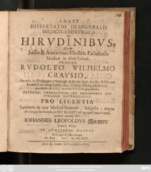 Dissertatio Inauguralis Medico-Chirurgica De Hirudinibus