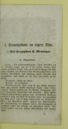 I. Heimathskunde im engern Sinn