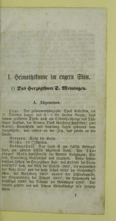 I. Heimathskunde im engern Sinn