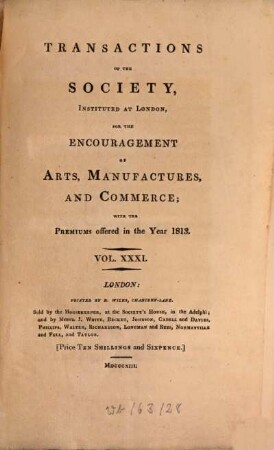 Transactions of the Society of Arts. 31. 1813