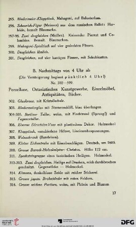 Porzellane, Ostasiatisches Kunstgewerbe, Einzelmölbel, Antiquitäten, Bücher (Nr. 302-494)