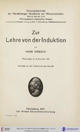 1915, 11. Abhandlung: Sitzungsberichte der Heidelberger Akademie der Wissenschaften, Philosophisch-Historische Klasse: Zur Lehre von der Induktion