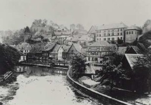 Kronach, Stadtansicht : Kronach. Stadtansicht mit Stadtturm und Feste Rosenberg. Blick von der Rodach über die Haßlach nach Nordosten