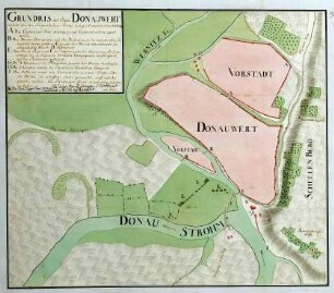 WHK 22 Österreichischer Sukzessionskrieg 1740-1748 bis zum Aachener Frieden: Plan der Belagerung der Stadt Donauwörth durch die kaiserliche Armee, 2. Oktober 1744