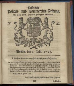 Nro. 27, Montag den 2. Julii 1753