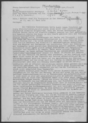 Hundersingen: Visitationsbericht mit Pfarrbericht 1954