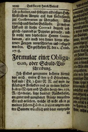 Formular einer Obligation, oder Schuld-Verschreibung.