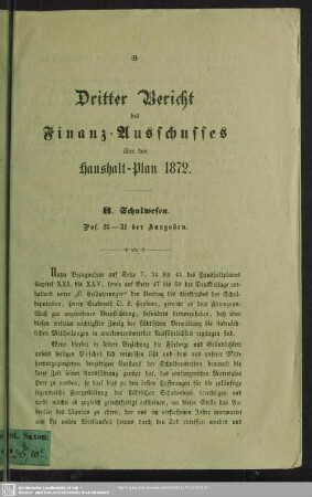 1872,3: Bericht des Finanz-Ausschusses über den Haushalt-Plan